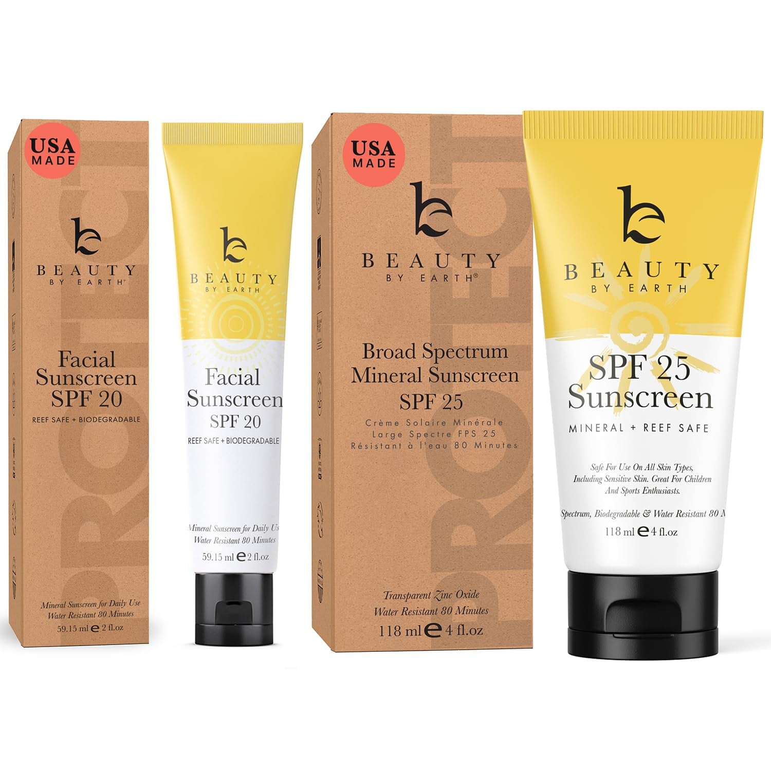 Mineral Sunscreen Set - USA Made Mineral Face & Body Reef Friendly Sunscreen with Natural & Organic Ingredients, Biodegradable Zinc Oxide for Daily Use, Facial & Body Lotion Set